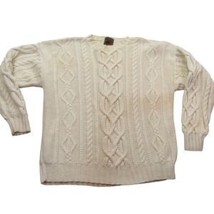Boston Traders Mens Large Cream Cable Knit Sweater Hand Knitted Ramie Cotton L